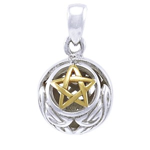 Hollow Ball Celtic Knot Pentacle Silver and Gold Pendant