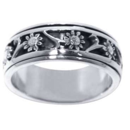 Flower Sterling Silver Fidget Spinner Ring