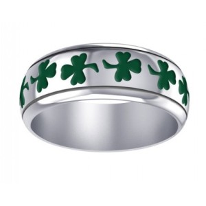 Celtic Green Shamrock Band Ring
