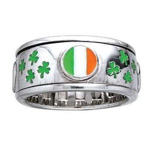 Irish Flag Shamrock Sterling Silver Fidget Spinner Ring