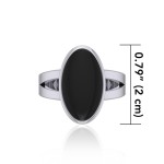 Large Oval Inlaid Black Onyx Stone Ring 