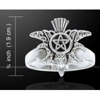 Pentacle on Raven Sterling Silver Ring