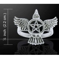 Pentacle Raven Sterling Silver Ring