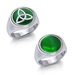 Emerald Trinity Knot Silver Flip Ring