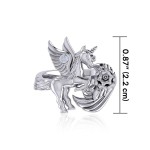 Enchanted Silver Mythical Unicorn Ring with Rainbow Moonstone Gemstone 
