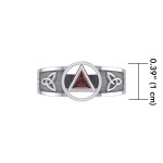 Trinity Knot Ring with Inlaid Garnet Recovery Symbol