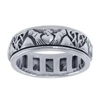 Celtic Claddagh Sterling Silver Fidget Spinner Ring