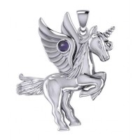 Mythical Winged Unicorn Pendant with Amethyst
