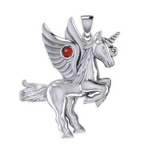 Mythical Winged Unicorn Pendant with Garnet