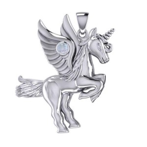 Mythical Winged Unicorn Pendant with Rainbow Moonstone