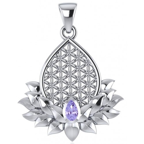 Lotus Flower of Life Amethyst Pendant