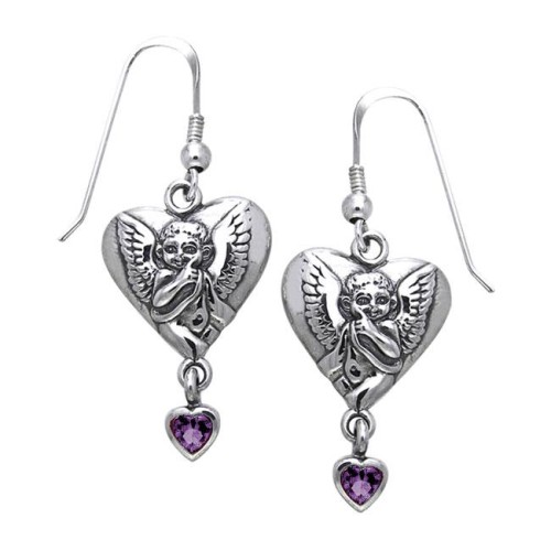 Amy Zerner Cupid Heart Earrings with Amethyst