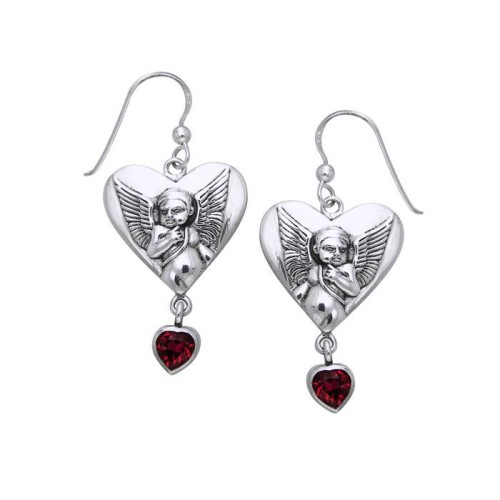 Amy Zerner Cupid Heart with Natural Garnet Earrings