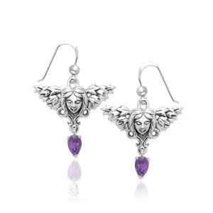 Angel Face Earrings with Dangling Amethyst Gemstones