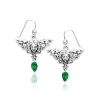 Angel Face Earrings with Dangling Emerald Gems