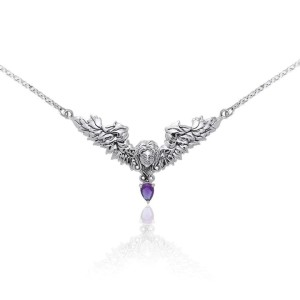Angel Face Necklace with Dangling Amethyst Gemstone