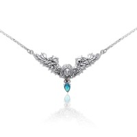 Angel Face Necklace with Dangling Blue Topaz Gemstone