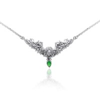Angel Face Necklace with Dangling Emerald Gem