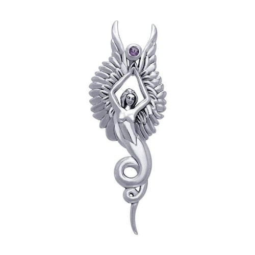 Captured by the Grace of the Angel Phoenix Pendant with Amethyst