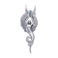 Captured by the Grace of the Angel Phoenix Pendant with Blue Topaz