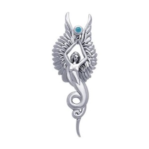 Captured by the Grace of the Angel Phoenix Pendant with Turquoise