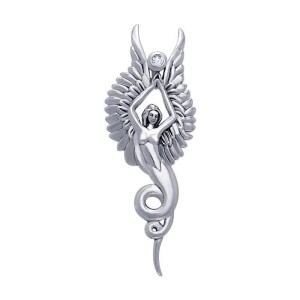 Captured by the Grace of the Angel Phoenix Pendant with White Cubic Zirconia