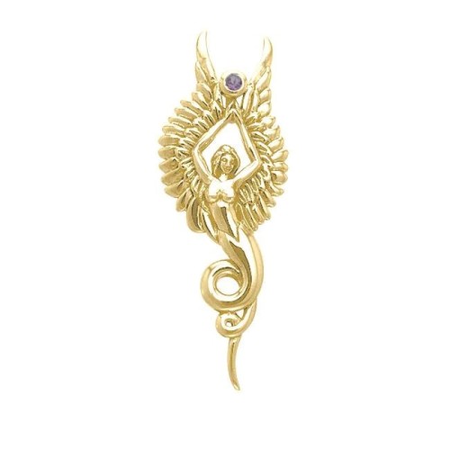 Captured by the Grace of the Angel Phoenix 14K Solid Gold Pendant