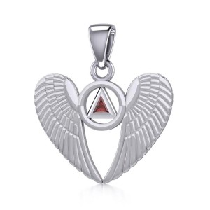 Angel Wings Pendant with Inlaid Garnet Recovery Symbol
