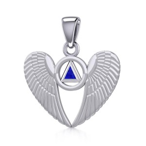 Angel Wings Pendant with Inlaid Lapis Recovery Symbol