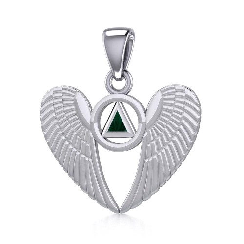 Angel Wings Pendant with Inlaid Malachite Recovery Symbol