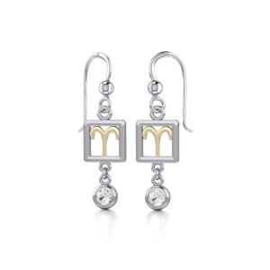 Aries Zodiac Sign Earrings with White Cubic Zirconia