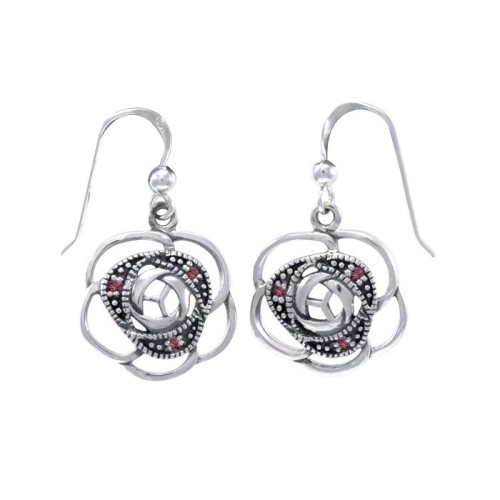 Blooming Rose Earrings with Garnets