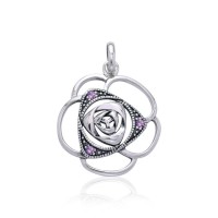 Blooming Rose Pendant with Amethysts