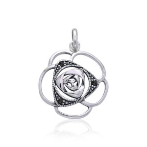 Blooming Rose Pendant with Black Spinels