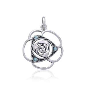 Blooming Rose Pendant with Blue Topaz