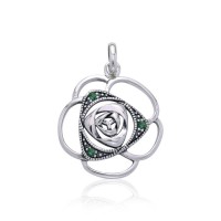 Blooming Rose Pendant with Emeralds