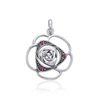 Blooming Rose Pendant with Garnets