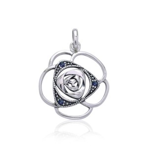 Blooming Rose Pendant with Sapphires