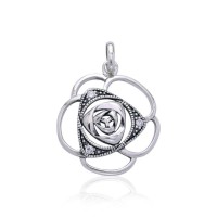 Blooming Rose Pendant with White Cubic Zirconias