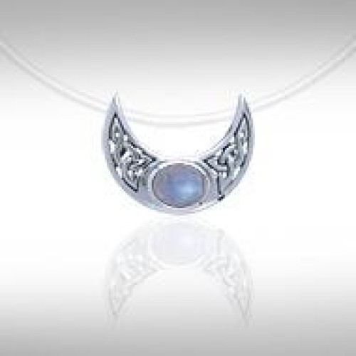 Blue Moon Silver Pendant with Rainbow Moonstone