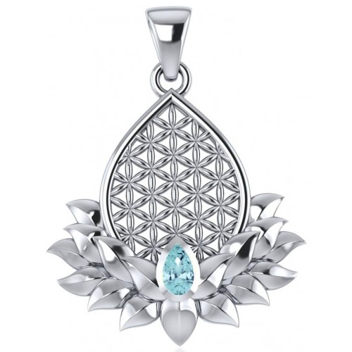 Lotus Flower of Life Blue Topaz Pendant