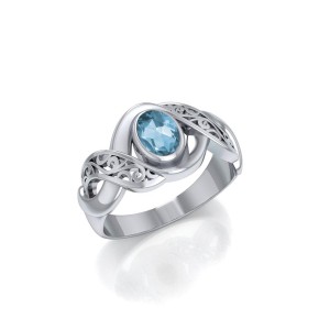 Bold Filigree Ring with Blue Topaz Gemstone