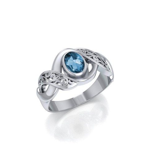 Bold Filigree Ring with Blue Topaz AAA Gemstone