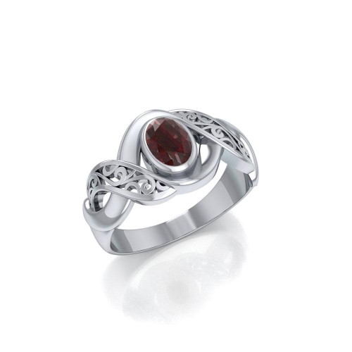 Bold Filigree Ring with Garnet Gemstone