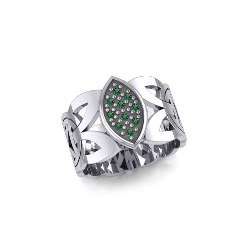 Borre Silver Ring with Emerald Gemstones