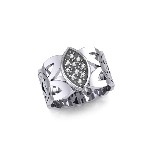 Borre Silver Ring with White Cubic Zirconia Gemstones