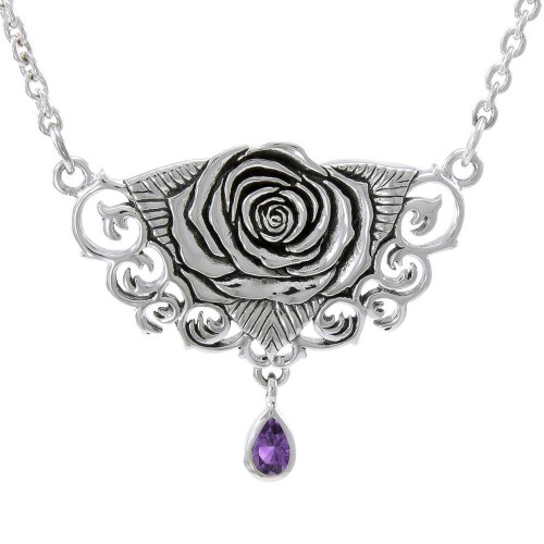 Brigid Ashwood Sacred Rose Silver Necklace with Amethyst