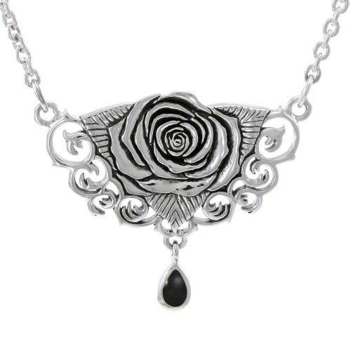 Brigid Ashwood Sacred Rose Silver Necklace with Black Onyx