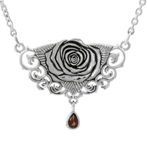 Brigid Ashwood Sacred Rose Silver Necklace with Garnet