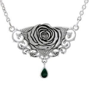 Brigid Ashwood Sacred Rose Silver Necklace with Malachite